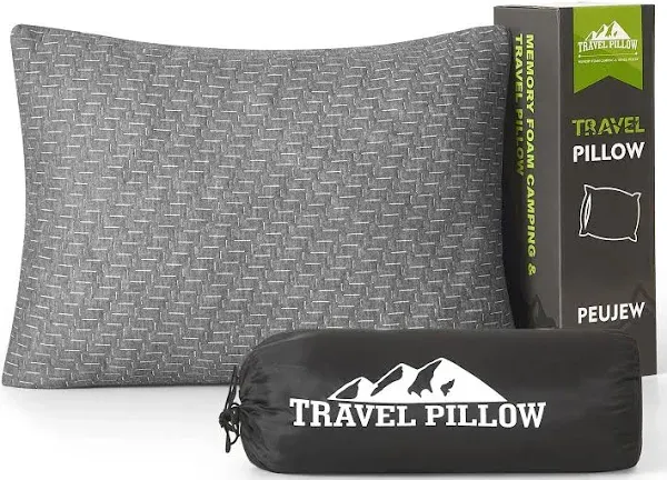 Small Shredded Memory Foam Pillow, Camping Pillow Travel Pillow - Compressible Medium Firm, Breathable Cover, Ideal Backpacking Hiking, Airplane and Car