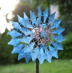  Solar Wind Spinner Azure 360 Degrees Rotate with Multicolor Crackle Glass 