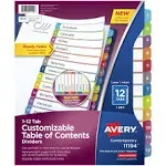 Avery® Avery Ready Index 12 Tab Dividers, Customizable TOC, 1 Set (11141) - AVE1