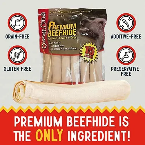 Canine Chews Premium All-Natural Beef Hide Canine Retrievers 15 Ct FREE SHIPPING