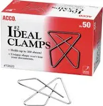 Acco Ideal Butterfly Paper Clamps, Steel Wire, Small 1.5 inch size, 100 Sheet Capacity, Silver, 50 Clamps per Box (A7072620)