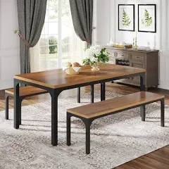 Tribesigns Tribeigns Dining Table Set for 6 People 3 Pieces Rectangular Kitchen Table with 2 Benches