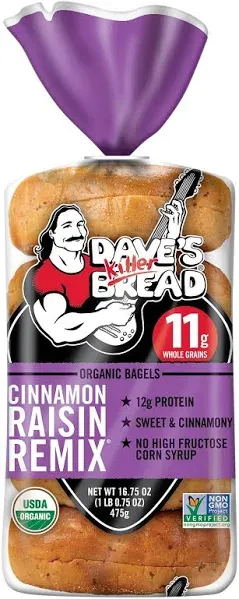 Dave's Killer Bread Organic Remix Bagels, Cinnamon-Raisin (1.05 lbs, 5 ct)