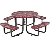 Global Industrial Expanded Steel Picnic Table, Round, 46" Dia x 29.5"H, Red Top, Red Base/Legs