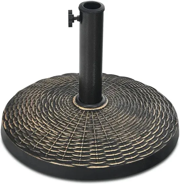 Giantex 22lbs Patio Umbrella Base, 18 Inch Round Outdoor Umbrella Stand for 1.5'' or 1.9'' Diameter Pole, Heavy Duty Market Umbrella Holder for Garden Beach Yard Poolside Lawn, Bronze