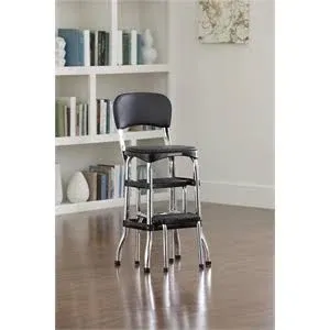 11120CBB1E Black Retro Counter Chair / Step Stool, Black