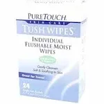 Pure Touch Tush Wipes for Adults 24 Individual Flushable Moist Wipes / 6 Boxes 144 Single-Use-Packets