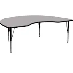 Flash Furniture Wren Mobile 48''W x 96''L Kidney Grey Thermal Laminate Activity Table - Height Adjustable Short Legs