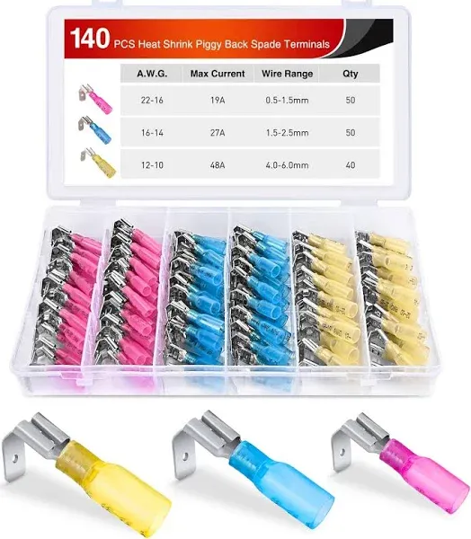 Nilight 140Pcs Heat Shrink Piggy Back Spade Terminals Connectors Assortment Kit