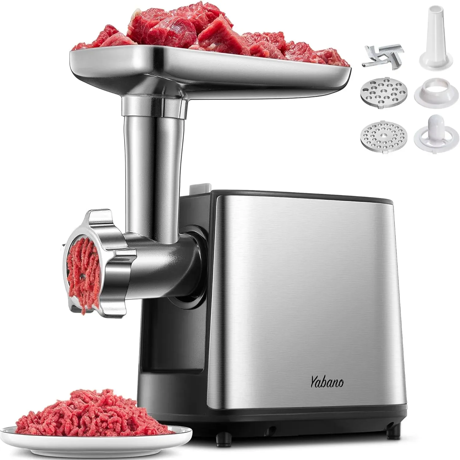 Electric Meat Grinder, Heavy Duty Meat Mincer, Sausage Stuffer Maker, Food Grinder with Sausage & Kubbe Kit, 2 Grinder Plates, Stainless Steel (Black)