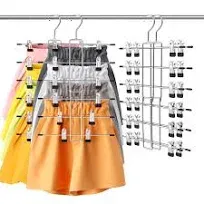 Hangers，Pants &amp; Skirt Hangers Space Saving Hanging Closet Organizer and Stora...