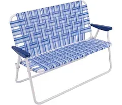 CAMP & GO 16" Extended Height Folding Double Wide Web Lawn Chair Loveseat, Blue/White