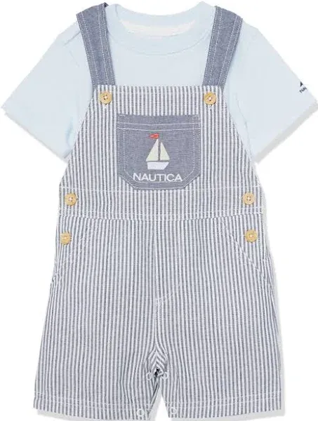 Nautica Baby Boys Sleeveless Striped Woven Oxford Shortall