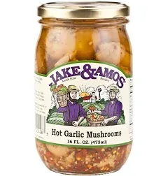 Jake & Amos Pickled Mushroom Variety Pack 16 oz. Marinated, Hot Garlic (1 Jar of Each)