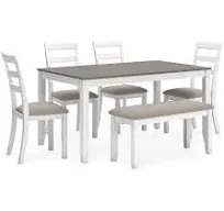 Ashley Stonehollow Dining Table and Chairs with Bench (Set of 6)