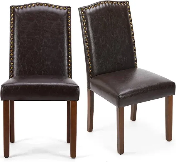 DUMOS Upholstered Dining Chairs Set of 6, Modern Upholstered Leather Dining Room Chair with Nailhead Trim and Wood Legs, Mid-Century Accent Dinner