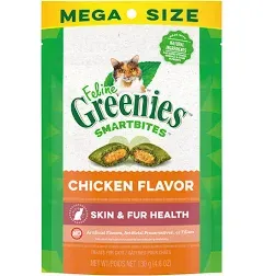 FELINE GREENIES SMARTBITES Skin & Fur Crunchy and Soft Natural Cat Treats, Salmon Flavor, 2.1 oz. Pack