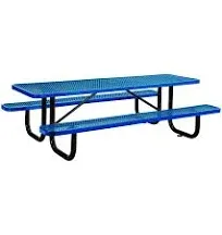 Global Industrial Expanded Steel Picnic Table, Rectangular, 96 x 62 x 29.5, Red Top, Red Base/Legs