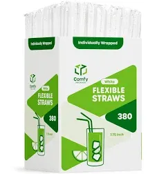 Comfy Package [Case of 9,120] Individually Wrapped Straws, Disposable Plastic Flexible Drinking Straws - BPA Free - White