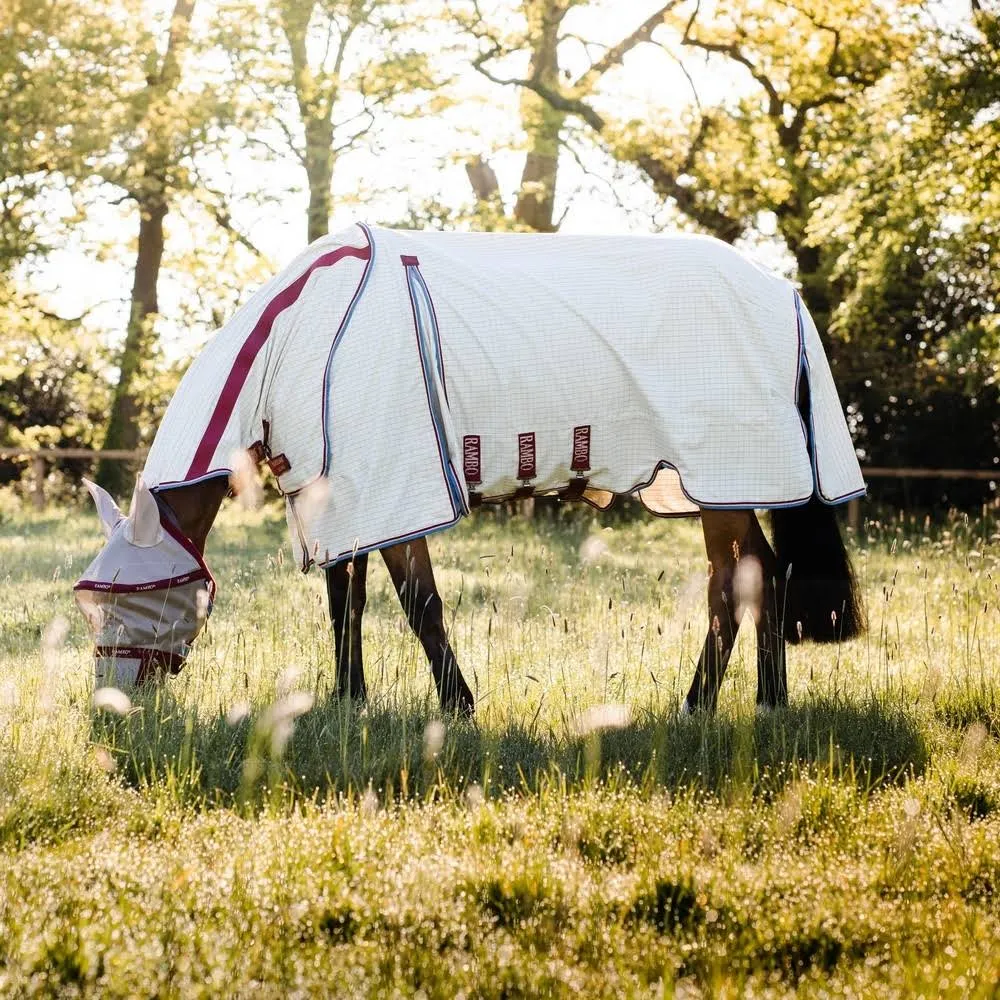 Rambo Optimo Supreme Summer Sheet Fly Rug - Navy Check/Cherry