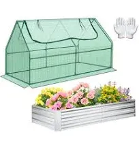 Homdox 6*3*3FT Greenhouse with 2 Zippered Screen Windows Outdoor Garden Yard Greenhouse Tent with 6 * 3 * 1FT/120 Gallon Galvanized Raised Garden