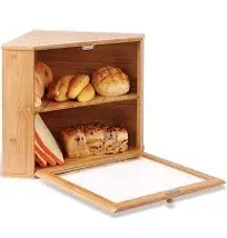 Double Layers Bamboo Corner Bread Box Kitchen Counter Wooden Large Capacity