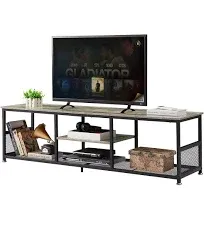 VECELO Industrial TV Stand for Televisions Up to 80 inch, 70" Entertainment Center with Open Storage Shelves for Living Room/Bedroom, 3 Tiers Media