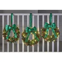 BrylaneHome Set of 3 Cordless Pre-Lit Mini Christmas Wreaths