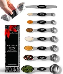 Magnetic Measuring Spoons Set with Leveler 8-Piece Heavy Duty Metal Dual Sided