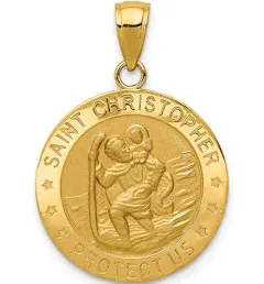 14k Yellow Gold Saint Christopher Medal Religious Charm Pendant 1.1&#034;