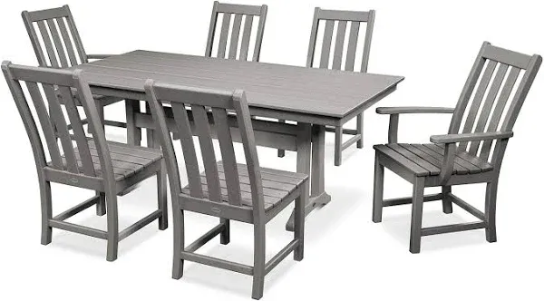 POLYWOOD Vineyard 7-Piece Farmhouse Trestle Dining Set Slate Grey