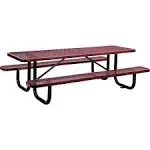 Global Industrial Expanded Steel Picnic Table, Rectangular, 96 x 62 x 29.5, Red Top, Red Base/Legs