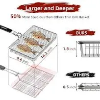 Grill Basket Extra Large Sus304 Stainless Steel Portable Folding Bbq Camping Gri