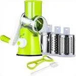 Ourokhome Manual Cheese Rotary Grater - Round Mandoline Slicer Shredder with 3 Inner Adjustable Blades (Green)