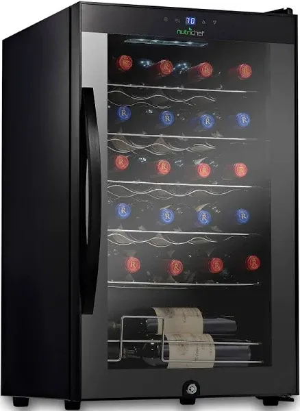 Nutrichef 24 Bottle Wine Fridge | Dual Zone Wine Chiller | Adjustable Temperature 41°F to 64°F | Ultra Quiet Operation | Wine Cooler For Home, & Office | Free Standing 31x19x20 IN (Stainless Steel)