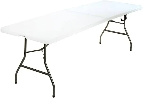 COSCO Deluxe 8 Foot X 30 Inch Fold-In-Half Blow Molded Folding Table, Black