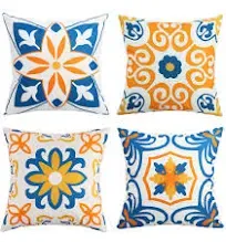 Set of 4 Waterproof Floral Boho Patio Pillow Covers 18x18 Inch - Farmhouse Charm