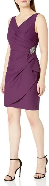 Alex Evenings Women's Slimming Short Ruched Dress with Ruffle (Petite and Regular)