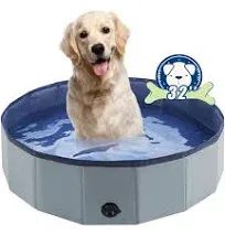 Foldable Dog Bath Swimming Pool Plastic Kiddie Pool Professional Tub Collapsible Grooming Bathtub for Pets Kids Baby and Toddler, 48 x 12 Inches Blue