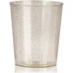 100 Pack Gold Glitter Plastic Shot Glasses, 2Oz Cups for Weddings, Birthday Part