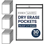 Essex Wares - 30 Pack Black Dry Erase Pocket Document Protectors 10&#034; Wide x 1...