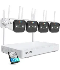 ZOSI 2.5K WiFi Security Camera Wireless Outdoor System,2TB HDD,8 Channel NVR for 24/7 Recording,4 x 4MP Cameras for Home with Color Night Vision,Person Vehicle Detection,2-Way Talk,Siren Alarm,Plug-in