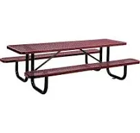 Global Industrial Expanded Steel Picnic Table, Rectangular, 96 x 62 x 29.5, Red Top, Red Base/Legs