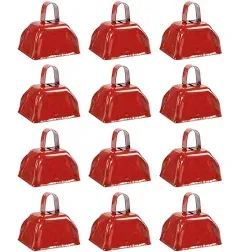 Set of 12 3-inch Cowbells with Handle, Hand Percussion Cow Bells Noise Makers for Sporting Events, Football Games (Red)