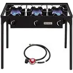 ROVSUN 3 Burner Outdoor Propane Gas Stove with Regulator, High Pressure 225,000 BTU Stand Cooker for Backyard Cooking Camping Home Brewing Canning