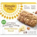 Simple Mills Almond Flour Bars, Nutty Banana Bread, Soft Baked - 5 pack, 1.19 oz bars