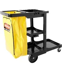 Rubbermaid Commercial Traditional Janitorial 3-Shelf Cleaning Cart, Wheeled