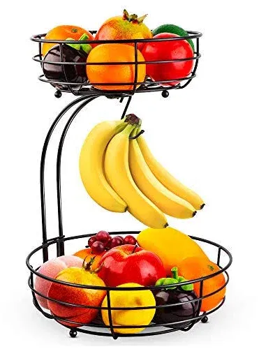 Auledio 2-Tier Countertop Fruit Vegetables Basket Bowl Storage with Banana Hanger