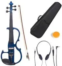 Cecilio 4/4CEVN-2BL Solid Wood Blue Metallic Electric/Witho<wbr/>ut Bow/Case