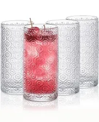 SoulTimes Glass Cups Vintage Glassware Set of 4, Drinking Glasses 12.5oz, Embossed Pattern Style Transparent Cocktail Glasses